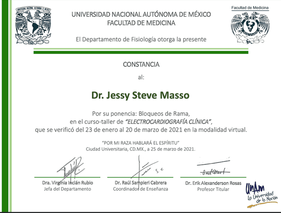 Certificado o constancia 2 del Dr. Steve Masso