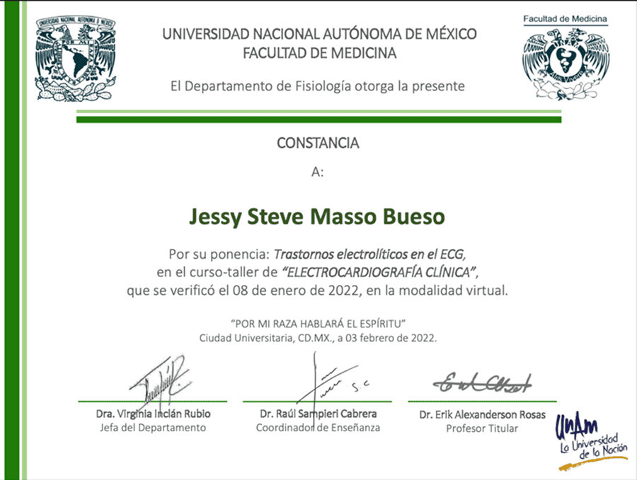 Certificado o constancia 4 del Dr. Steve Masso